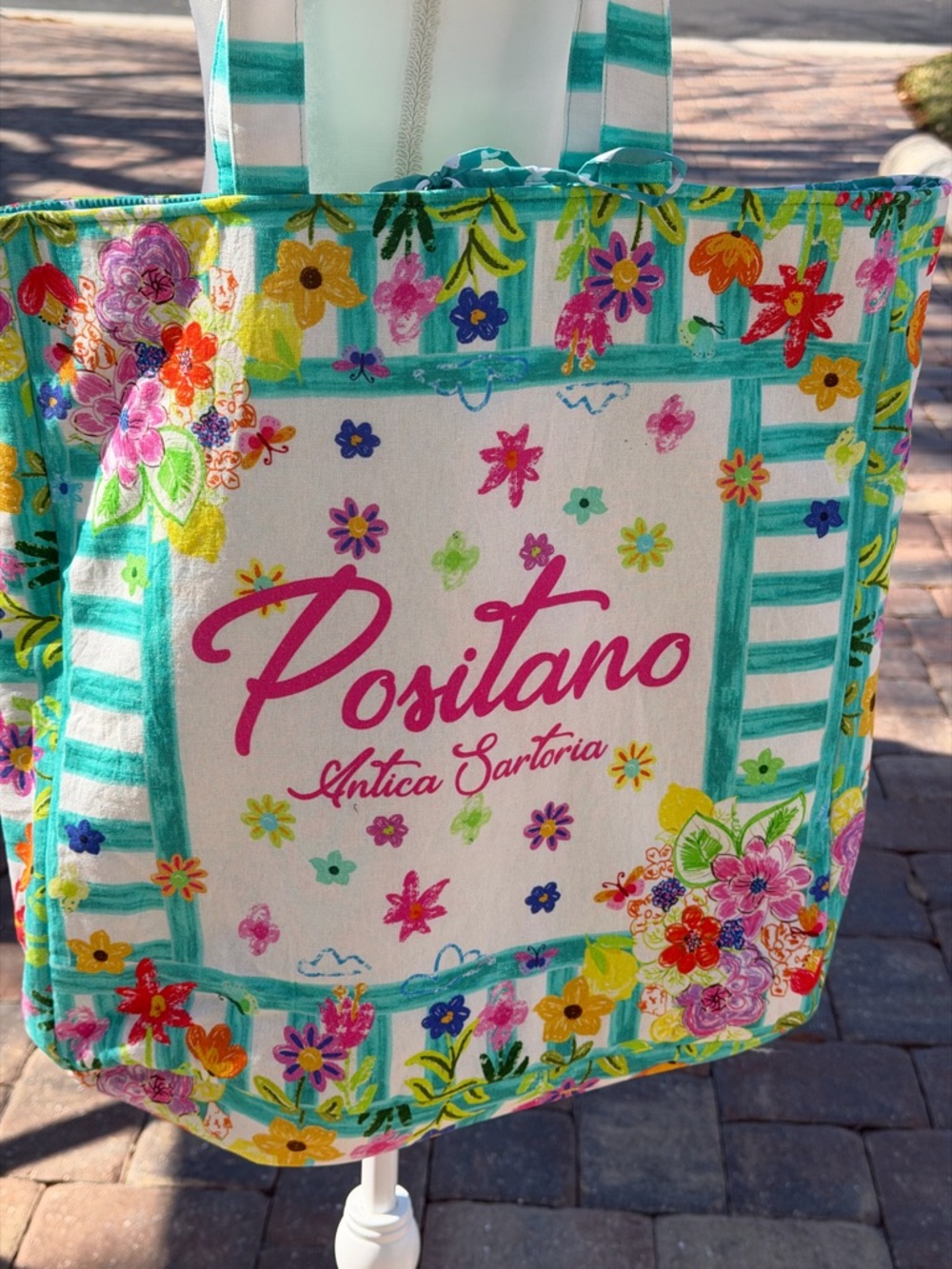 Antica sartoria 2026 Positano pink Aqua Flower power Beach Tote Bag NWT